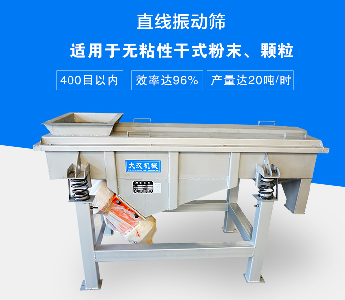 直線振動篩適用於(yu) 無粘性幹式粉末、顆粒，產(chan) 量達20噸/時