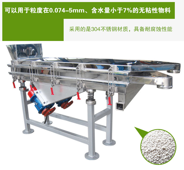 複合肥振動篩采用的是304不鏽鋼材質，具備耐腐蝕性能